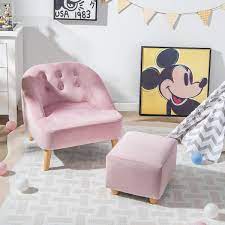 Soft Velvet Upholstered Kids Sofa Chair With Ottoman Pink Costway