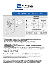 Maytag Mmv5000ada Dimension Guide User Manual 1 Page