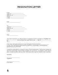 free teacher resignation letter