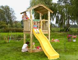 wooden climbing frame with slide for