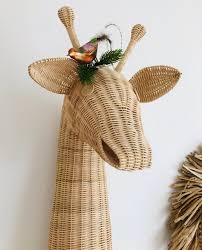 Nursery Rattan Wicker Giraffe Head Wall