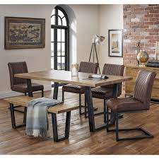 Stay updated about white oak dining table and chairs. Julian Bowen Industrial Oak Bench Dining Set With 4 Brown Leather Chairs Brooklyn Furniture123