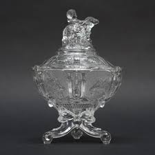 Antique Press Glass Bowl With Lid And