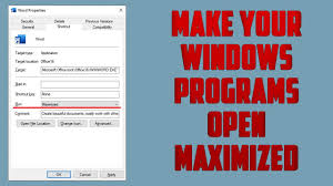 windows programs open maximized