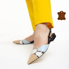 Pantofi dama Marco bej cu albastru din piele naturala Alfonsina Pret Black  Friday - hainereduse.ro