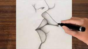 how to draw a kissing lips easy