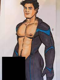 Mature Nsfw GAY MALE ART Nightwing Hot Hung Nude Original Illustration  Muscle Jock Comic Book Big Pecs Pen, Ink, Markers Hot Dude - Etsy