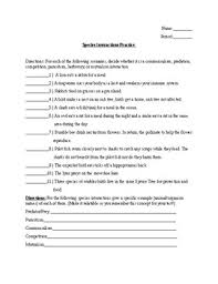 Species Interactions Worksheets Teaching Resources Tpt