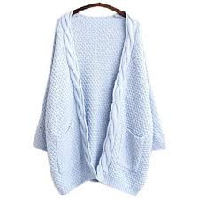 Light Blue Solid Color Twist Knit Front Pocket Chic Cardigan Cardigans For Women Blue Long Sleeve Tops Long Sweaters For Women