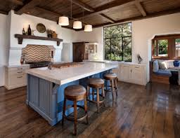 75 dark wood floor kitchen with light