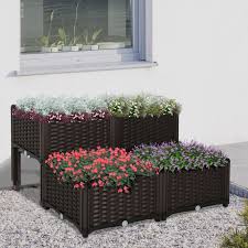 Outsunny 4 Piece Pp Raised Flower Bed