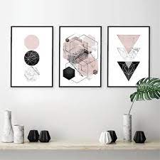 Blush Pink Grey Silver Geometric Prints