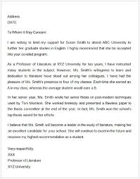 Sample Letter Of Recommendation For Graduate School From
