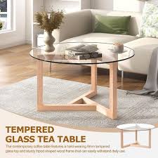 Oak Medium Round Glass Coffee Table