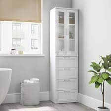 white wood freestanding linen cabinet