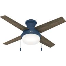 hunter ristrello 44 in indoor indigo blue low profile ceiling fan with light kit