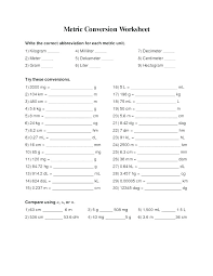 Metric System Conversion Worksheet With Answers