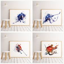 Any hockey fan will love this. Ice Hockey Watercolor Wall Art Poster Art Decor Home Decor Nursery Kids Room Painting Wall Art Canvas Painting A263 Alley Corner Nordic Wall Decor Home Decor