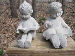 Child Garden Concrete Statue Pair