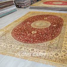 9 x12 handwoven silk gold rug kid