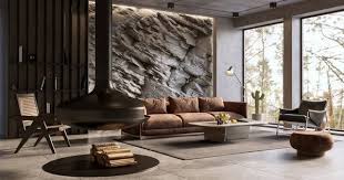 Mountain Rock Wall Modern Living Room