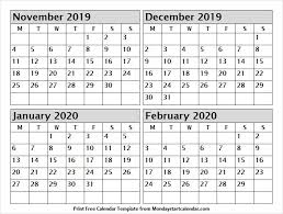 November December 2019 January February 2020 Calendar Template