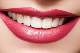 white teeth bright magenta lips