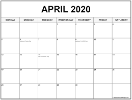 Collection Of April 2020 Calendars With Holidays