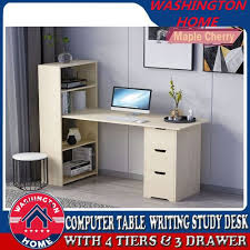 Choose traditional, modern designs or impressive executive desks. Washington Home Computer Table Writing Study Desk With 4 Tier Bookshelves 3 Drawers For Home Off Shopee Philippines