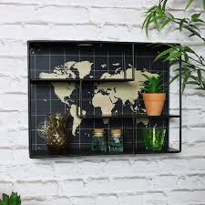world map metal wall shelf