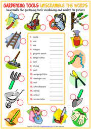 gardening tools esl voary worksheets
