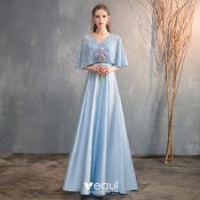 Next cakes for 1st wedding anniversary. Chic Beautiful Sky Blue Satin Bridesmaid Dresses 2019 A Line Princess V Neck 1 2 Sleeves