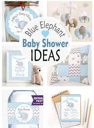 This is a digital listing for an elephant baby shower party package. Boy Elephant Baby Shower Ideas Party Collection Partymazing