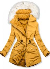 Yellow Padded Parka Jacket With A Faux