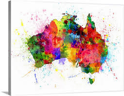 Australia Paint Splashes Map Wall Art