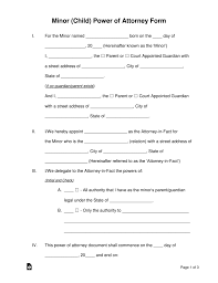 Free Minor Child Power Of Attorney Forms Pdf Word Eforms