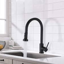 abad single handle deck mount gooseneck pull down sprayer kitchen faucet with deckplate in matte black