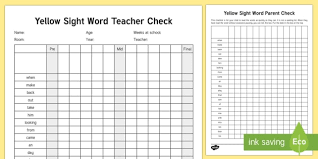 Yellow Reading Sight Words Checklist Literacy Reading