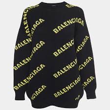 Balenciaga Black All Over Logo Wool Oversized Sweater S Balenciaga | The Luxury Closet