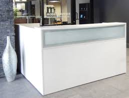 l shaped white reception desk w frosted