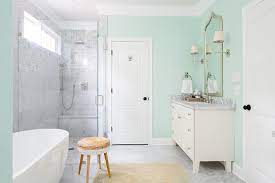 bathroom with mint green walls