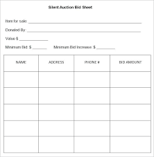 Sample Bid Sheet Silent Auction Bidding Form Example Lapos Co