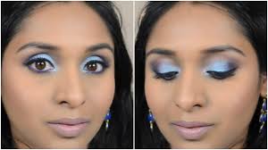 glam blue eye makeup for brown tan or