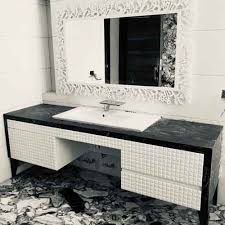The bliss is one of the most elegant modern bathroom vanities around. Black And White Bathroom Vanity With Mirror Frame Sra Furnisher Solution Pvt Ltd
