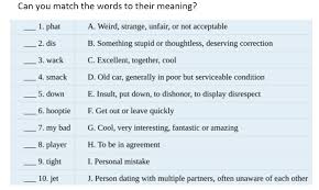 match the words to their meaning