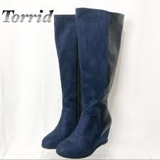 Torrid Blue Black Suede Leather Knee Hi Boot 6 5