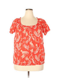 Details About St Johns Bay Women Orange Short Sleeve Blouse 1 X Plus