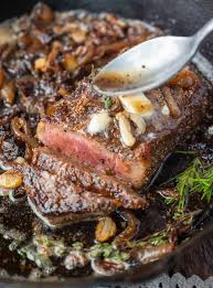 pan seared rib eye steak with garlic
