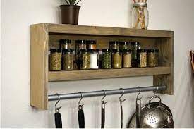 Tan Wall Mounted Wooden Kitchen Racks