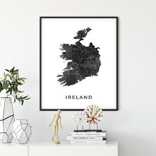 ireland map art poster black and white